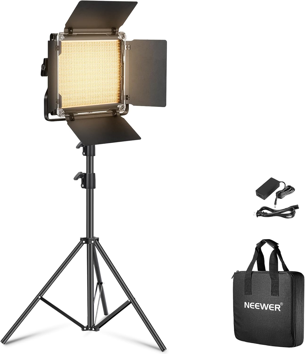 NEEWER Bi Color LED Studio Light with Tripod Stand Barndoors, Video Panel Key Lighting for Video Recording Streaming Photoshoot Photography, 660 LEDs 3200K-5600K 3300lx/1m Dimmable CRI96+, NL660
