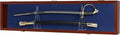 Sword Display Case Cabinet Stand Holder Wall Rack Holds Military Saber or Samurai Sword Lockable UV Protection Door Blue Felt Inside (Mahogany Finish Frame)