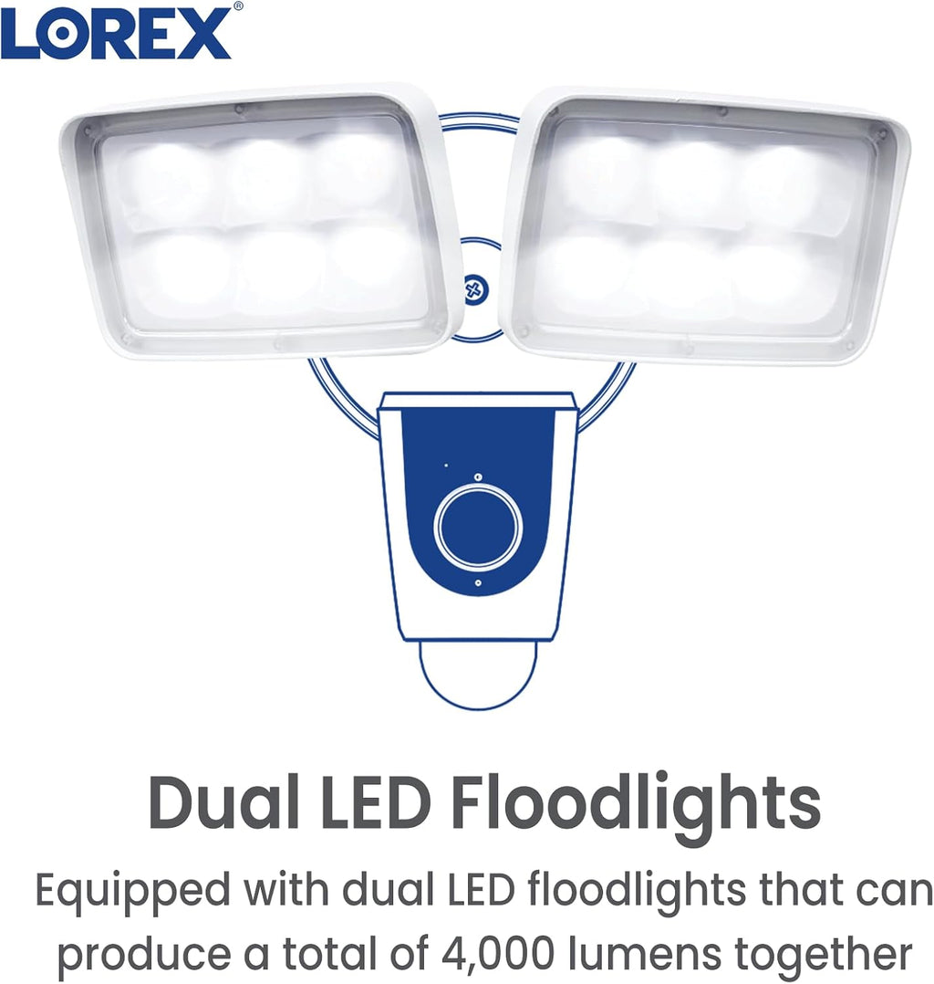 Lorex 1080p Wired White 4000 Lumens Floodlight Camera | 32GB MicroSD Card Included | No Monthly Fee | IR Night Vision | Motion Detection | 2-Way Talk | Siren | IP 65 Weatherproof