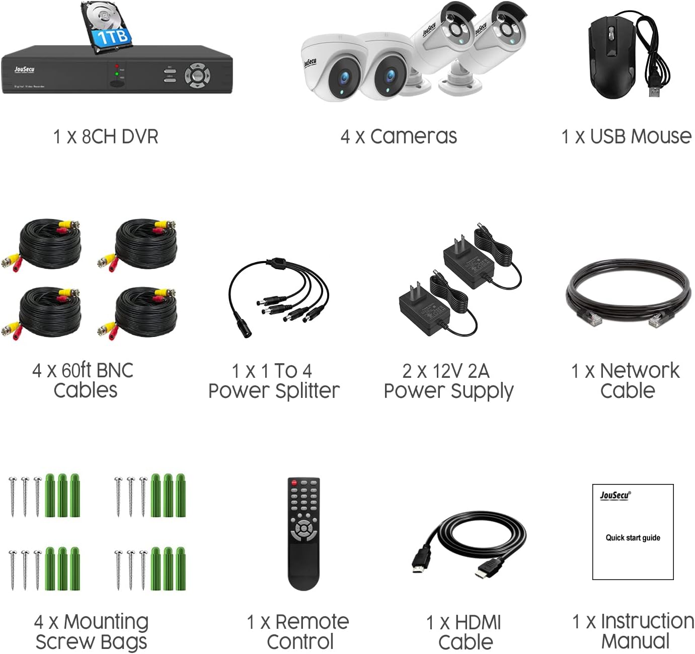8CH Home Security Camera System with 1TB HDD, 5MP Lite DVR, 1080P Indoor/Outdoor Wired Surveillance CCTV, Day Night Vision Bullet Dome Cameras for 24-7 Recording, Motion Detection