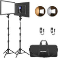 NEEWER 13' LED Video Light Panel Kit, 2 Pack Bi Color Dimmable with Tripod Stand, 4000mAh Battery, 3200K-5600K CRI97+, USB, for Studio/Streaming/YouTube, Black, NL-192AI