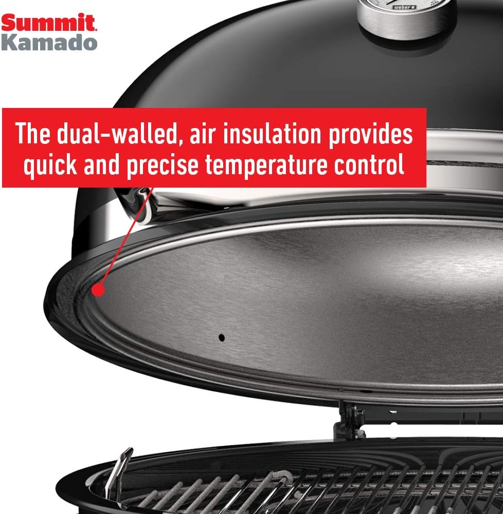Weber Summit® Kamado E6 Charcoal Grill, Black – Dual‑Walled Insulated Steel Kamado with 24' Cooking Area, Porcelain‑Enameled Kettle & One‑Touch Cleaning System