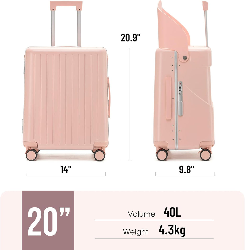 Apelila Ride On Suitcase with Built-In Seat 20 Inch Carry-On Luggage for Kids & Adults, TSA-Approved Underseat Spinner with 360° Wheels, Lightweight Suitcase for Airplane Travel
