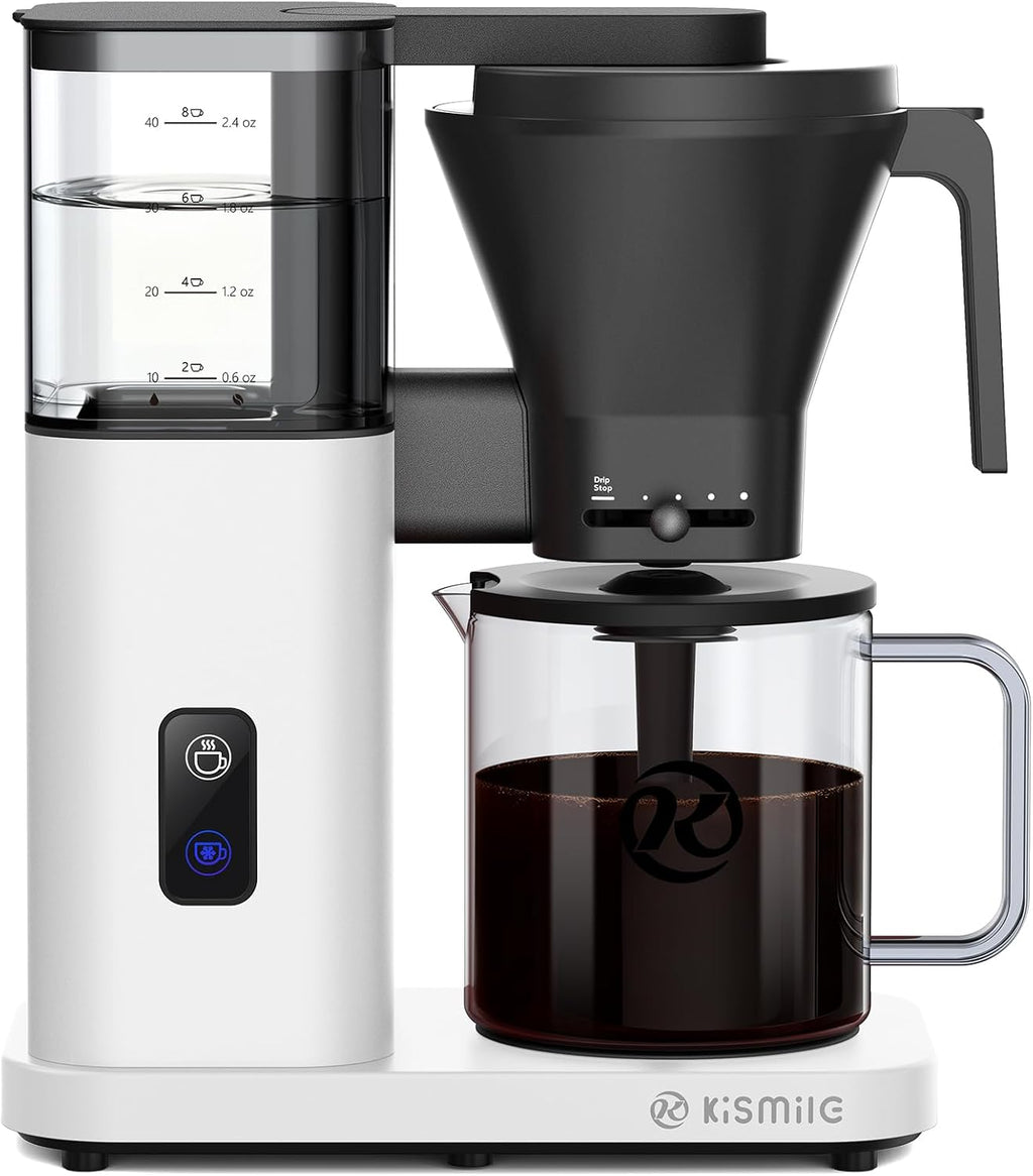 Kismile 8-Cup Drip Coffee Maker,SCA-Certified,Rapid Heating System for Seconds Brewing,Automatic Pour Over Coffee Machine,Detachable Water Tank,Deep Cold Brew & Keep Warm 40 Min, Easy to Clean (White)