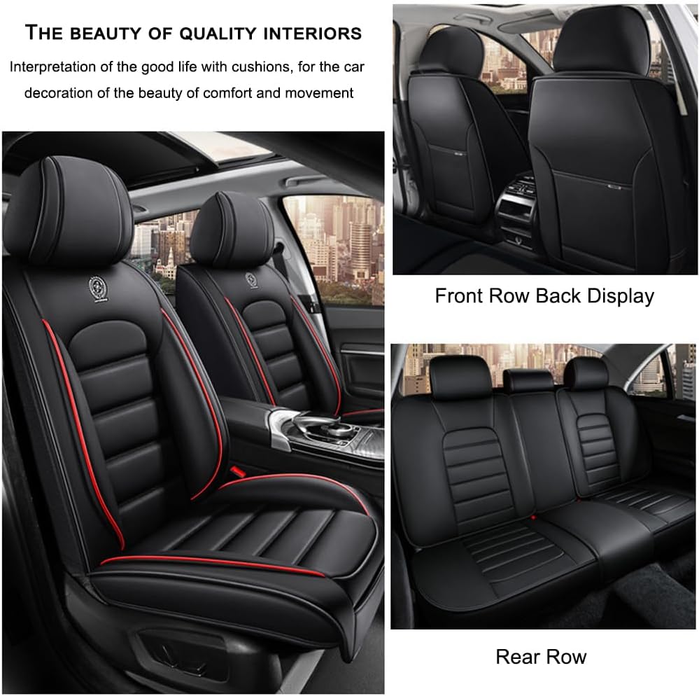 5 Seat Covers for BMW X7 2019-2024 Leather Car Seat Covers Waterproof Anti-Slip Soft Car Seat Protectors Comfort Premium Automotive Seat Covers with Airbag（Standard,Black+Red Bars）