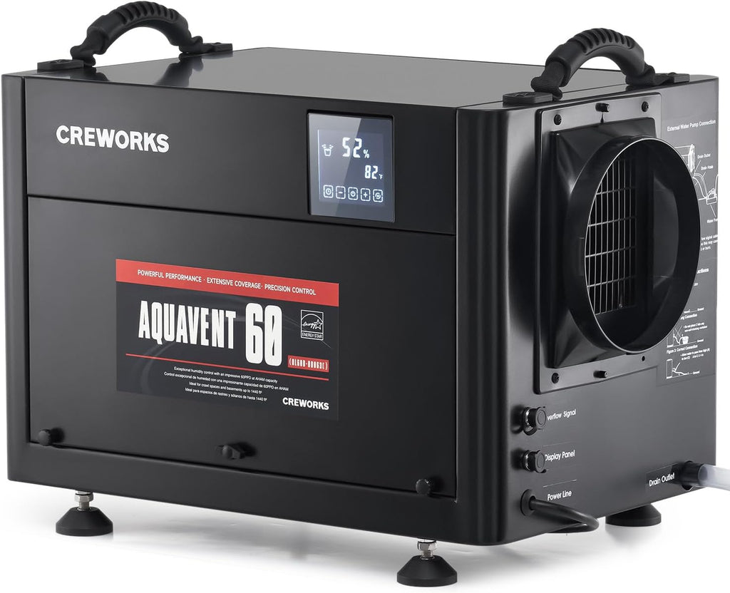 CREWORKS 130 PPD Crawl Space Dehumidifier, Commercial Dehumidifier for Basement with Built-in Drain Hose, Crawl Space Dehumidification with Auto Defrost & Detachable Display Panel