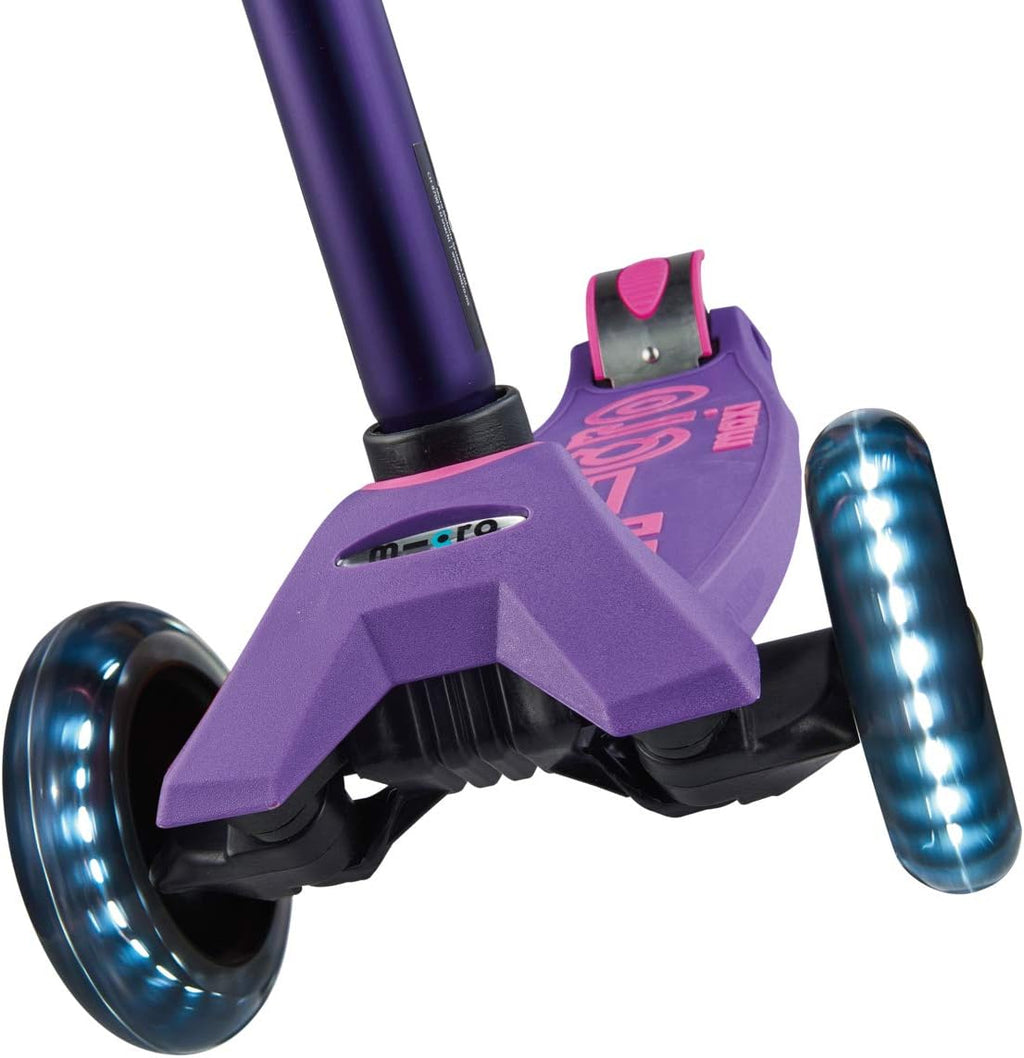 Micro Kickboard | Maxi LED Kids Scooter for Ages 5-12 | Children up to 110 lbs | 3 Wheel Lean-to-Steer Design | Adjustable T Bar | Smooth Ride, Motion Activated PU LED Wheels | Swiss Design