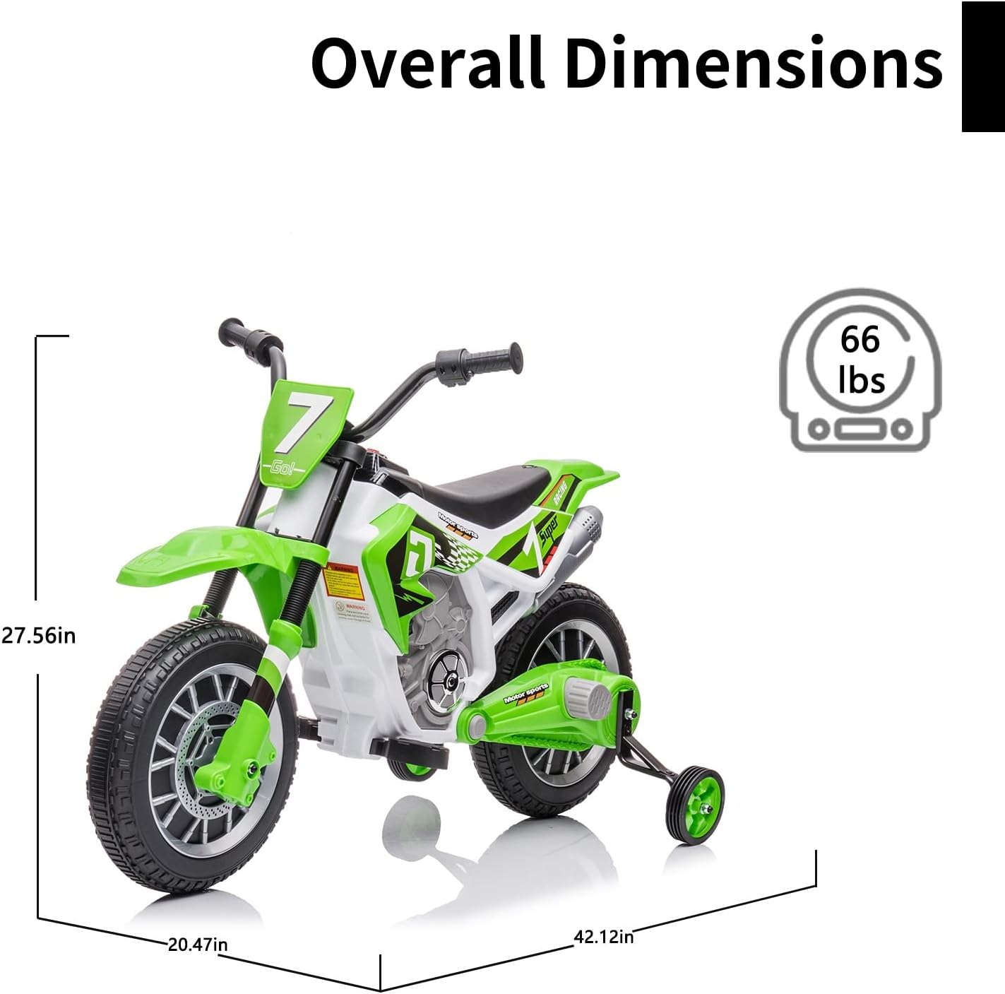 Electric Dirt Bike for Kids 12V Battery Powered Electric Motorcycle for Kids Ride On Toy Rechargeable Electric Motorbike with Training Wheels 2 Speeds Music Shock Absorber, Green