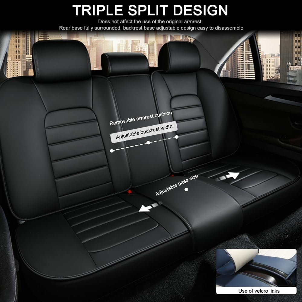 5 Seat Covers for Cadillac Escalade EXT 2007-2013 Leather Car Seat Covers Waterproof Car Seat Protectors Comfort Automotive Seat Covers with Airbag（Luxury,Classic Black）