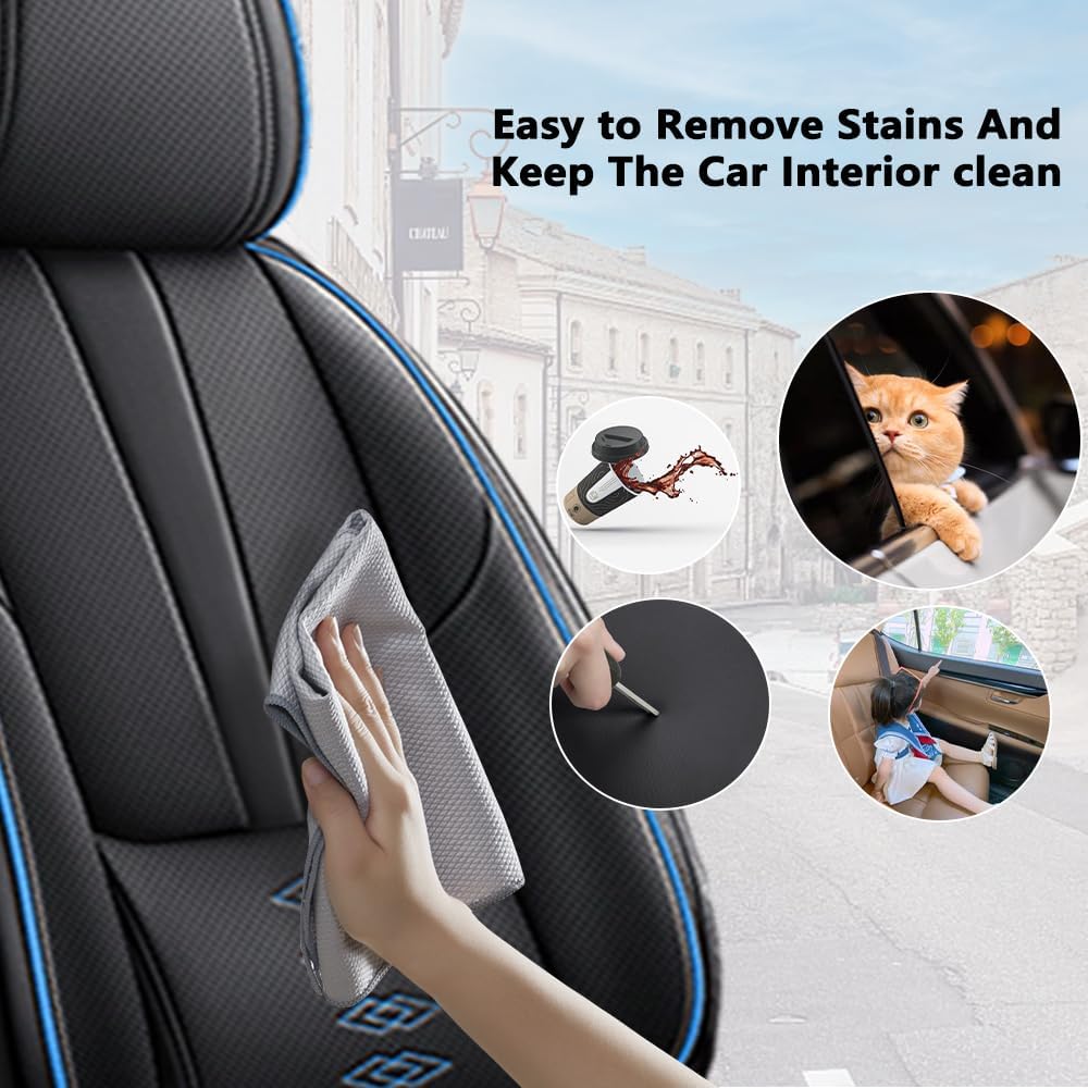 Full Set Seat Covers for Mini Countryman 2013-2024 2025,Leather Car Seat Cover,Soft Seat Cushion Covers with Airbag,Waterproof Automobile Seat Protectors for Countryman(Black Blue,Standard)