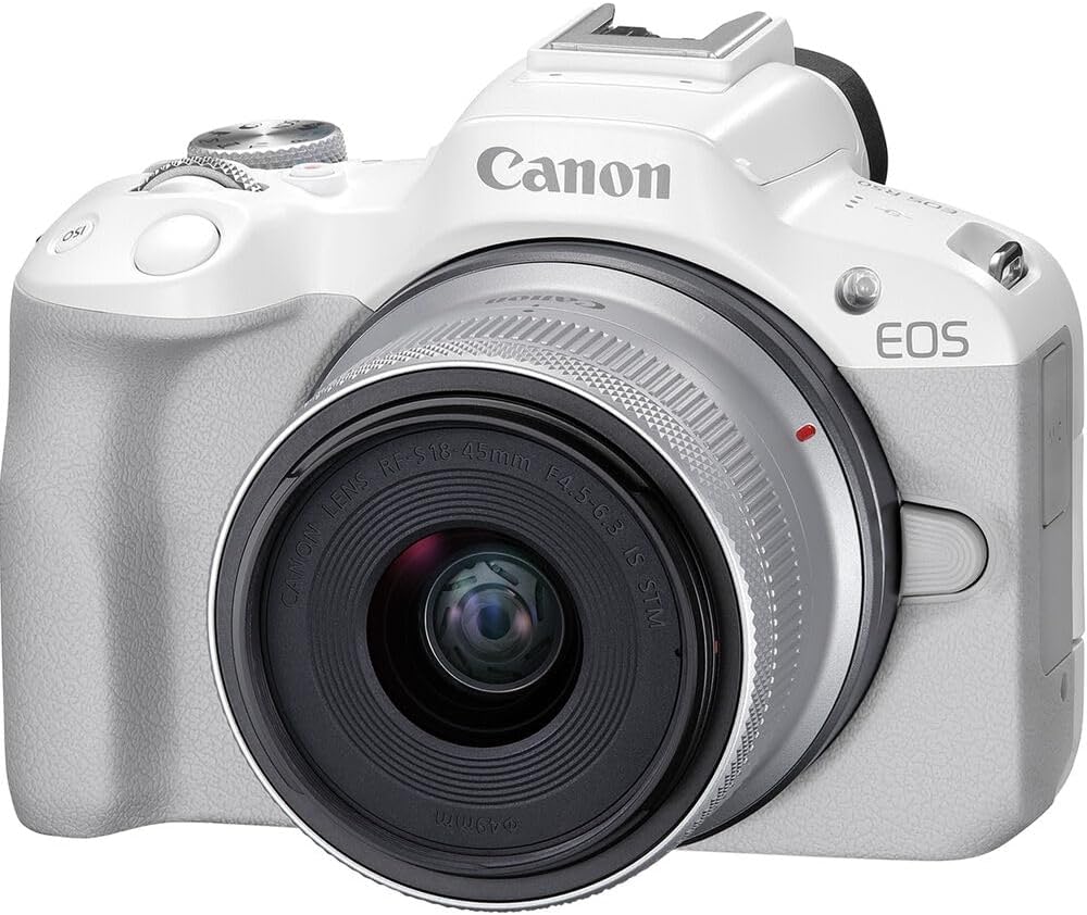 Canon EOS R50 Mirrorless Camera with 18-45mm Lens (White) Bundle with 64GB Memory Card + Canon 200ES EOS Shoulder Bag (3 Items)