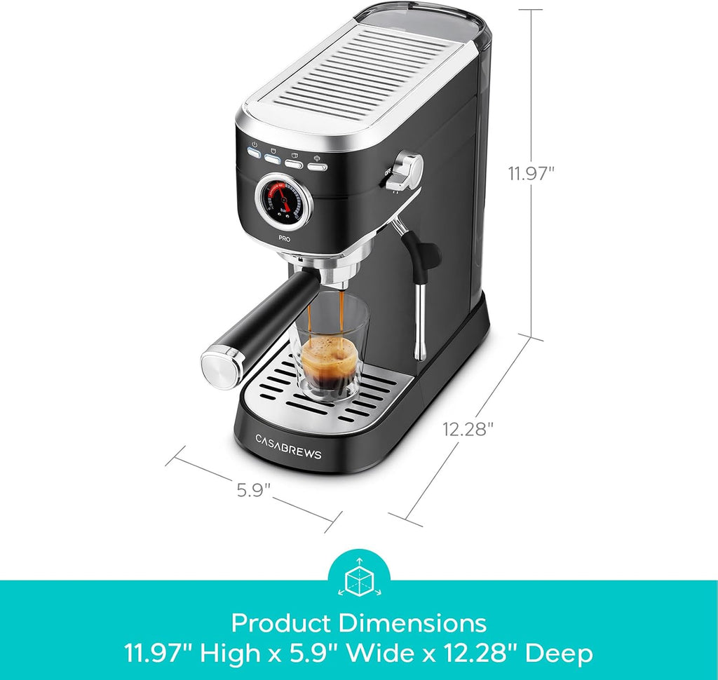 CASABREWS 5418 PRO Espresso Machine 20 Bar, Stainless Steel Espresso Maker with Milk Frother, Compact Cappuccino Machine for Home, Espresso Coffee Machine, Cafetera Espresso, Black