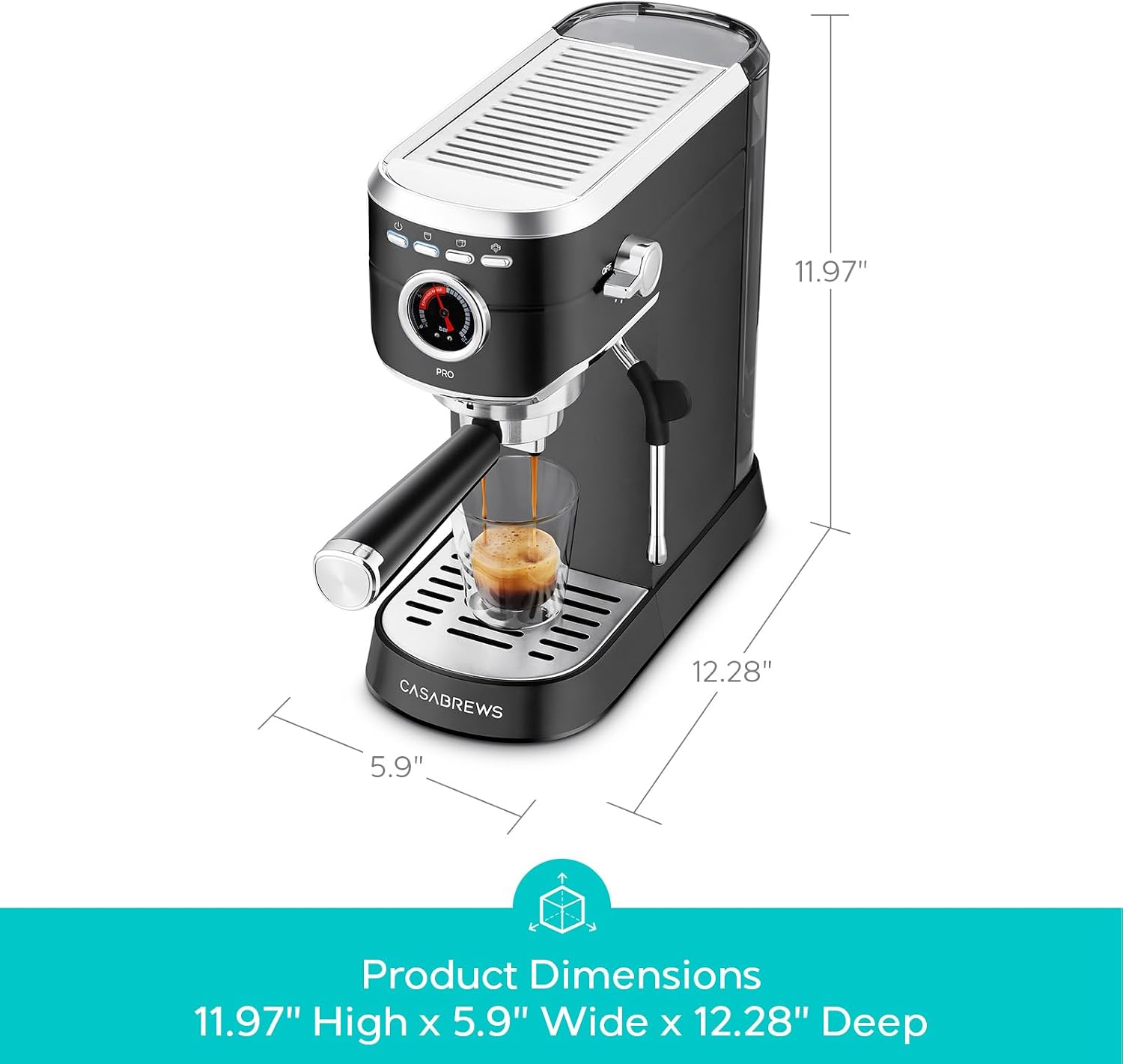 CASABREWS 5418 PRO Espresso Machine 20 Bar, Stainless Steel Espresso Maker with Milk Frother, Compact Cappuccino Machine for Home, Espresso Coffee Machine, Cafetera Espresso, Black