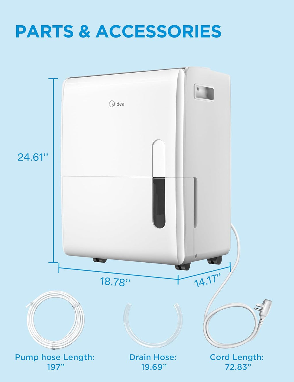 Midea 5,500 Sq. Ft Dehumidifier for Basement, 60 Pint dehumidifier with pump, APP & Alexa Smart Control, 2.64 Gallon Water Tank, Intelligent Humidity Control, Ideal for Home, Basement, Garage