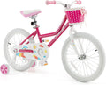 HONEY JOY Kids Bike, 14 16 18 Inch Girls Bike for Toddlers w/Training Wheels, Handbrake & Coaster Brake, Steel Frame, Fully Enclosed Chain, Little Princess Style Children Bicycle, Gift for Girls 3-8