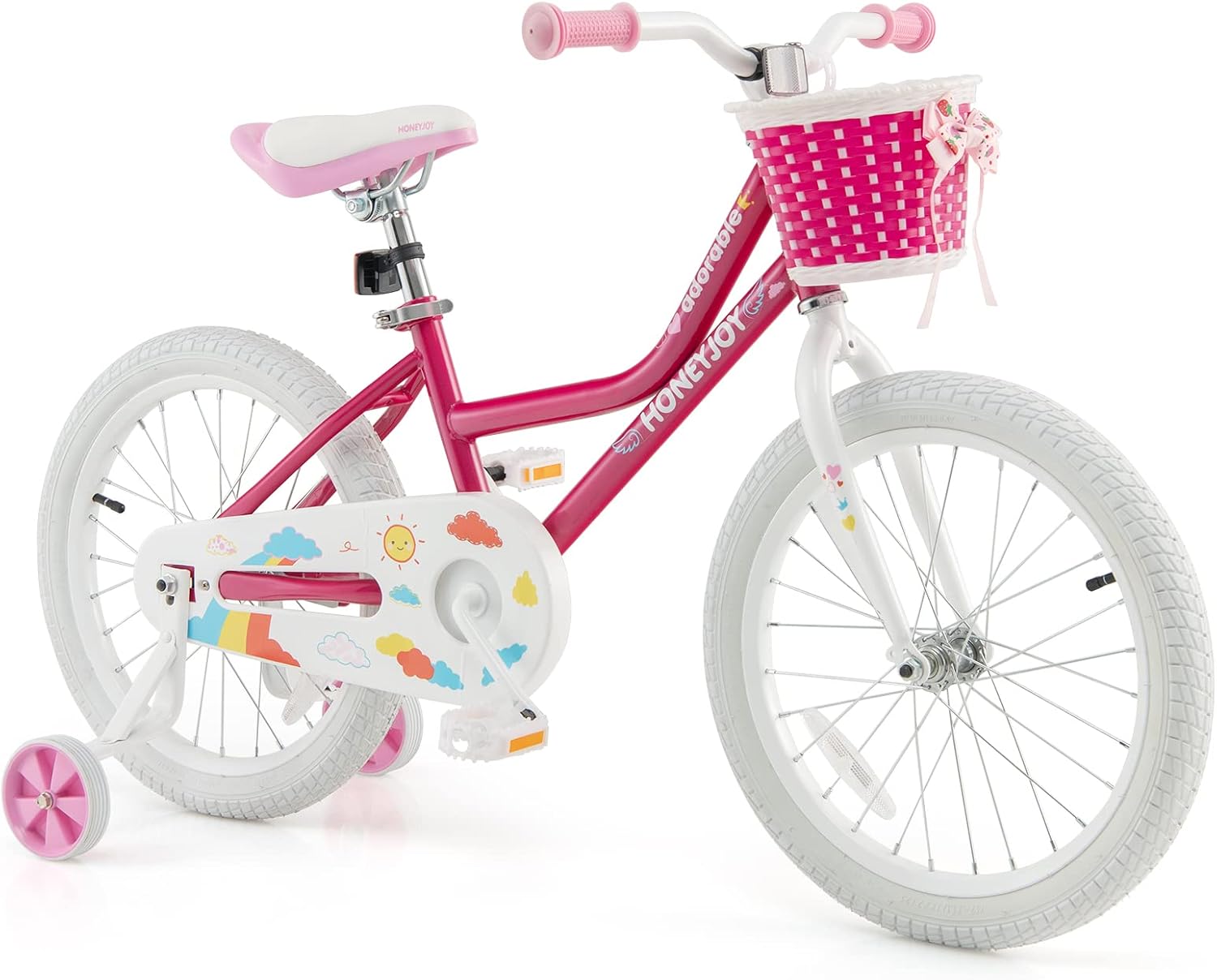 HONEY JOY Kids Bike, 14 16 18 Inch Girls Bike for Toddlers w/Training Wheels, Handbrake & Coaster Brake, Steel Frame, Fully Enclosed Chain, Little Princess Style Children Bicycle, Gift for Girls 3-8