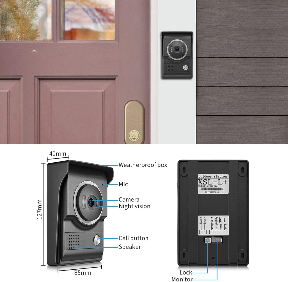 Video Intercom System, 7 Inch doorbell with Camera and Monitor, Video doorbell with IR-Cut Rainproof Outdoor Camera Visual Two-Way Intercom Audio Remote Unlock(1 Camera & 2 Monitors)