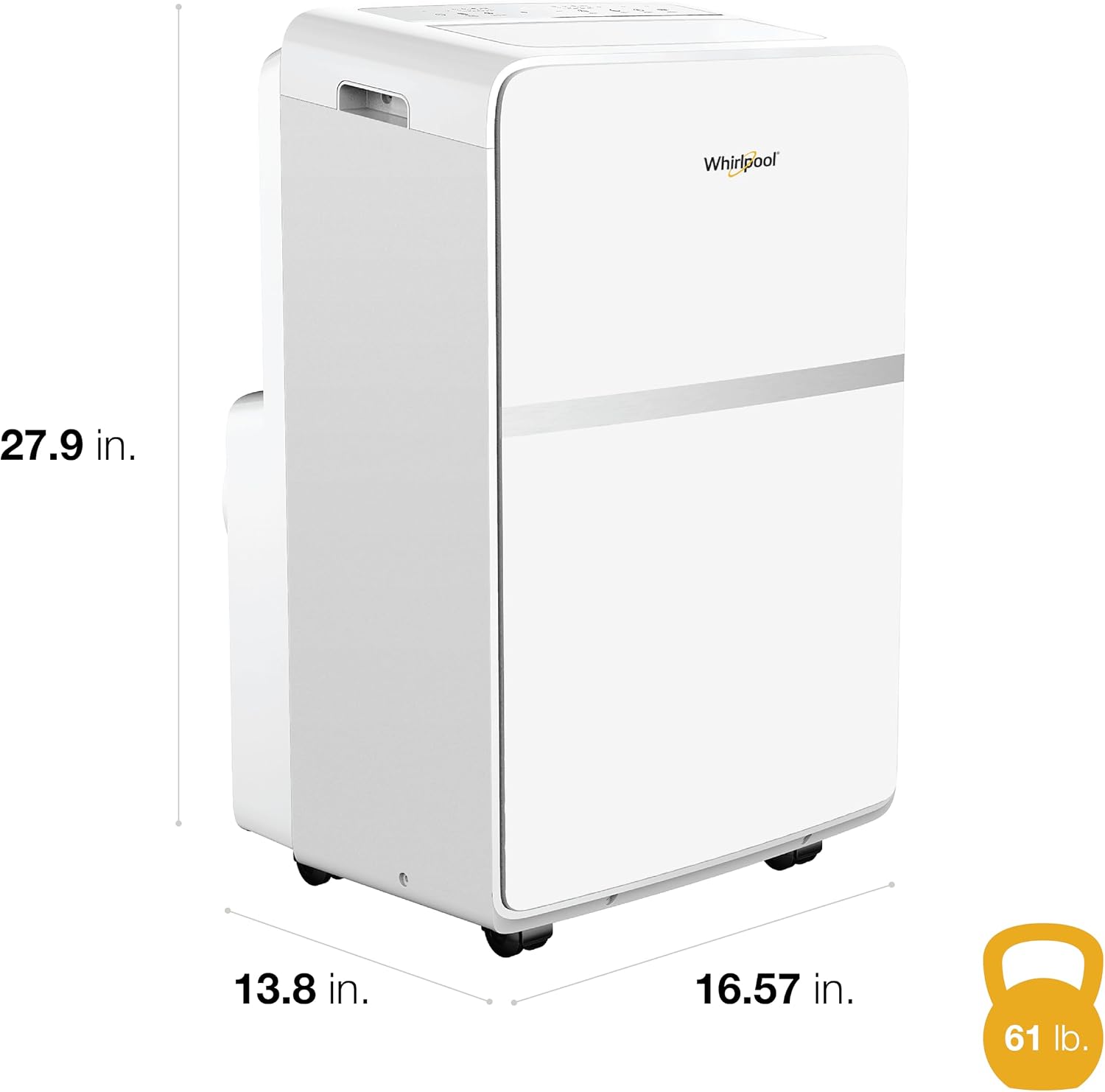 Whirlpool 8,000 BTU Portable Air Conditioner with Dehumidifier for Apartment, Bedroom, Small Rooms up to 200 Sq. Ft., 115V, with 3 Speeds, 24H Timer, and Remote Control, White