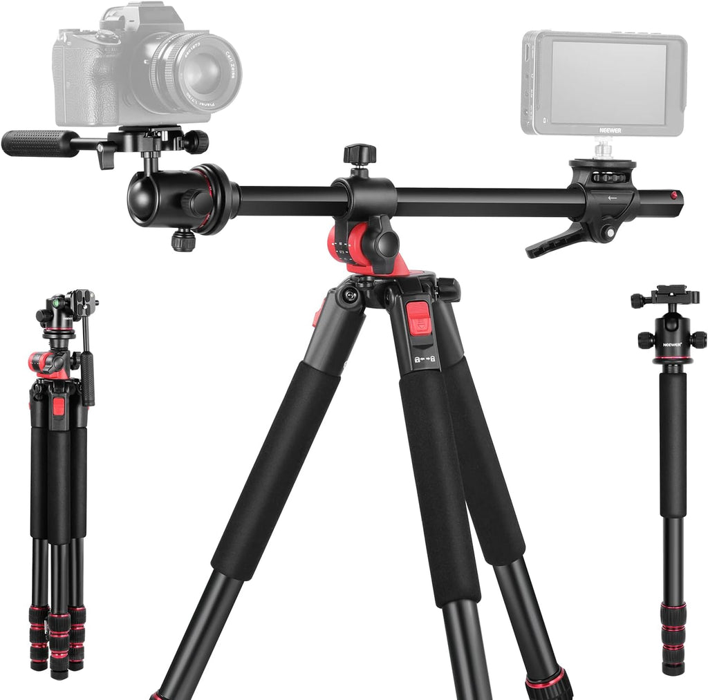 NEEWER 73.6' Horizontal Tripod with Multi Angle Center Column, Ball Head & Central Axis Platform, Heavy Duty Aluminum Camera Tripod Monopod 360° Pan 180° Tilt for Overhead/Macro Shots, Max Load 22lb