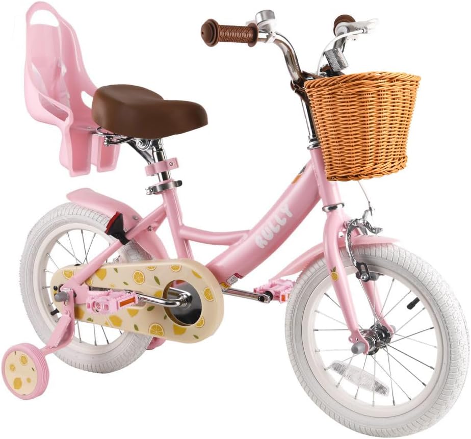 RULLY Fruit Kids Bike 12 14 16 Inch Bicycle for Girls Ages 2-7 Years, Training Wheels Included, Girl Bikes with Basket & Doll Seat | 12, 14, 16, Inch, Bicycle