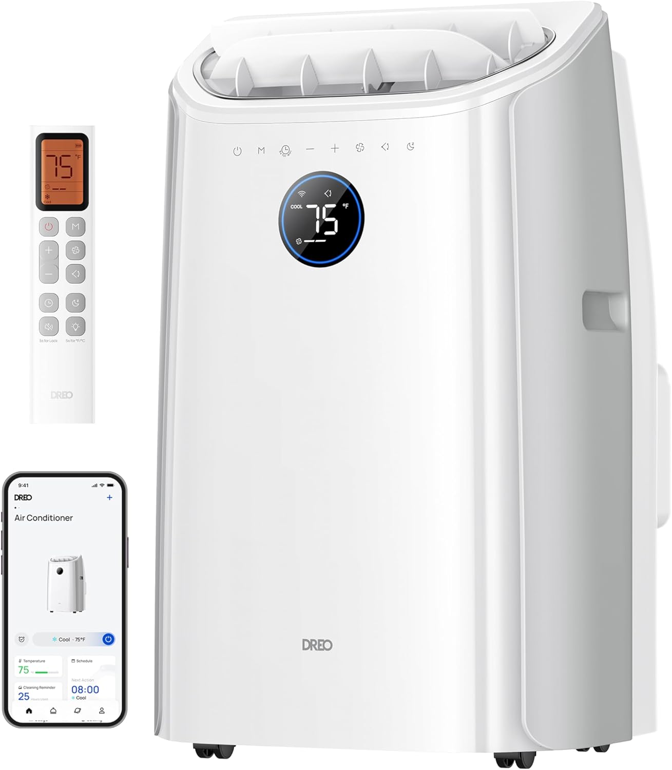 DREO Portable Air Conditioner 515S, 12000 BTU ASHRAE (8000 BTU DOE) Smart AC Unit for Bedroom with Drainage-free Cooling, Fan&Dehumidifier 3 in 1, APP/Voice/Remote, Quiet Standing AC for Room Indoors