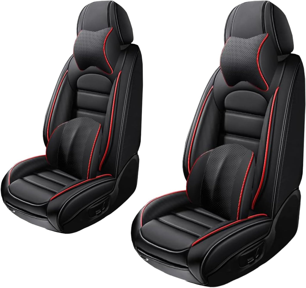 2 Seat Covers for Hummer H3 2006-2010 Leather Car Seat Covers Waterproof Anti-Slip Soft Car Seat Protectors Comfort Premium Automotive Seat Covers with Airbag（Luxury,Black+Red Bars）