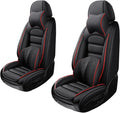 2 Seat Covers for Hummer H3 2006-2010 Leather Car Seat Covers Waterproof Anti-Slip Soft Car Seat Protectors Comfort Premium Automotive Seat Covers with Airbag（Luxury,Black+Red Bars）