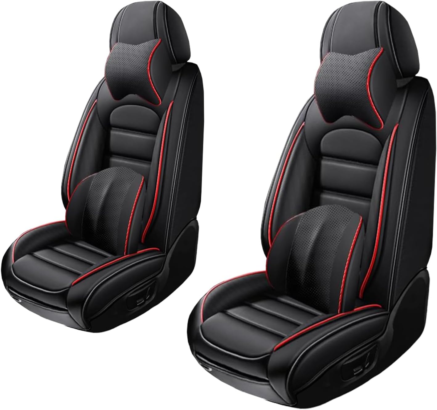 2 Seat Covers for Hummer H3 2006-2010 Leather Car Seat Covers Waterproof Anti-Slip Soft Car Seat Protectors Comfort Premium Automotive Seat Covers with Airbag（Luxury,Black+Red Bars）
