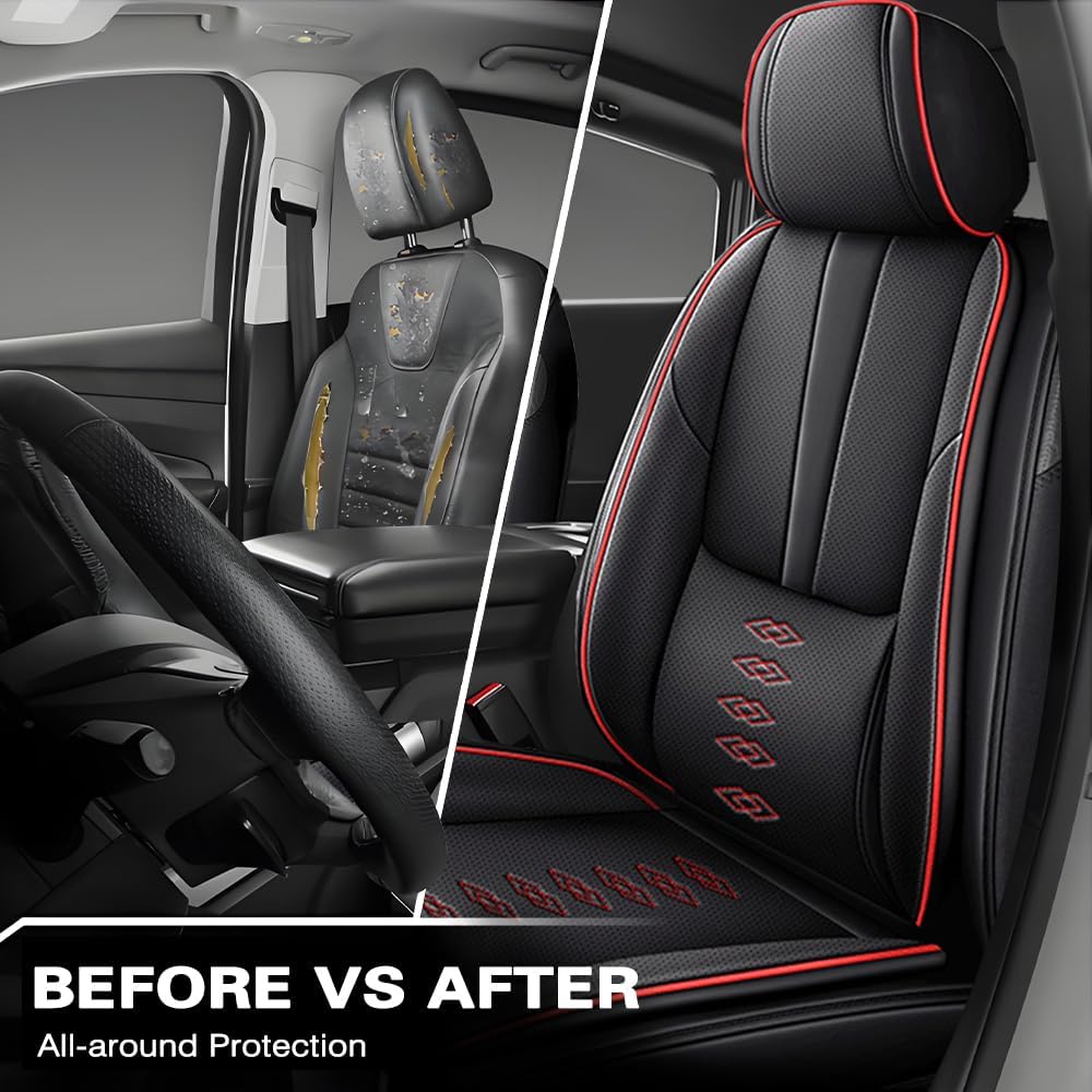 Front Seat Covers for Toyota Highlander 2001-2024,Leather Car Seat Covers,Interior Accessories Seat Covers,Waterproof Car Seat Protectors for Highlander(Black Red,Deluxe)