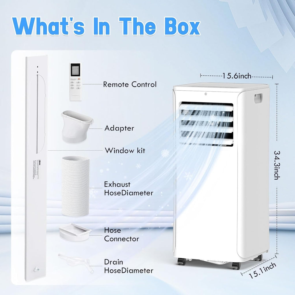 12,000 BTU Portable Air Conditioner With Heat, Wifi 3-in-1 AC Unit with Dehumidifier & Fan, Quiet Operation for Bedroom, Cools up to 550 sq.ft, 24-Hour Timer, Remote & Window Installation Kit