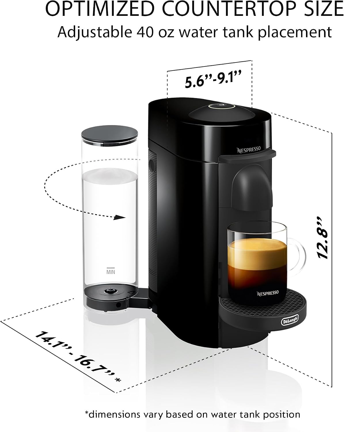 Nespresso VertuoPlus Coffee and Espresso Machine by De'Longhi with Milk Frother, Ink Black