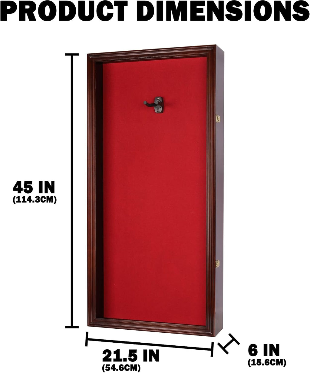 DisplayGifts 45' Acoustic Guitar Display Case Cabinet Wall Mountable Guitar Case Frame Fits Most Guitars 98% UV Protection Red Felt Interior Mahogany Finish