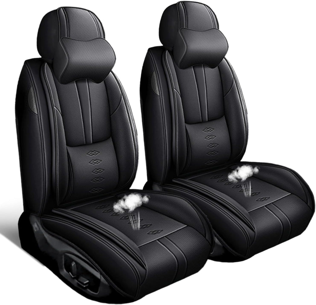 Car Seat Covers 2 Seats Fit for Mitsubishi Montero 1999-2005,Waterproof Leather Seat Covers,Airbag Compatible,Car Seat Protectors Interior Sets(2PCS with Pillows,Black)