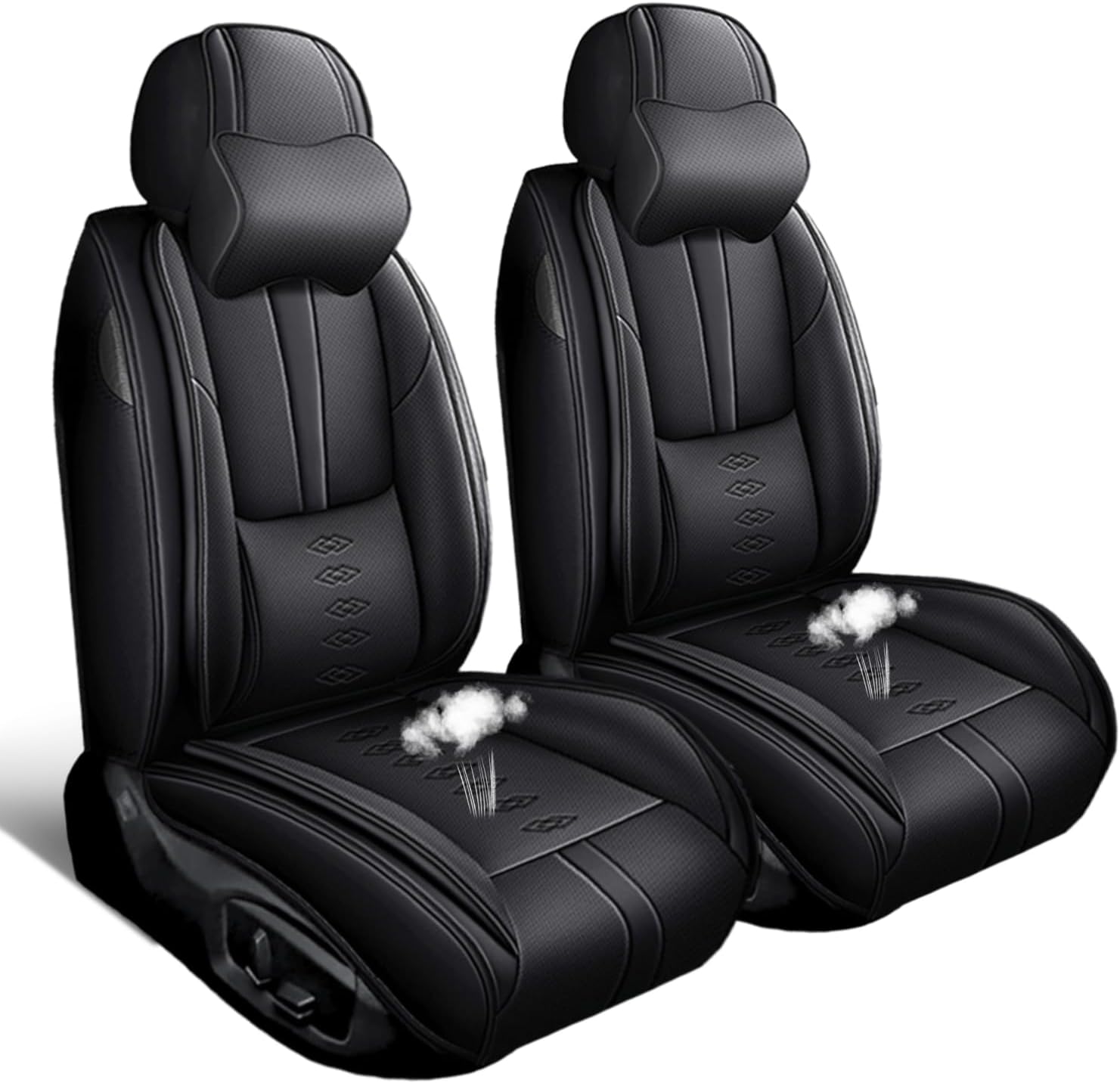 Car Seat Covers 2 Seats Fit for Mitsubishi Montero 1999-2005,Waterproof Leather Seat Covers,Airbag Compatible,Car Seat Protectors Interior Sets(2PCS with Pillows,Black)