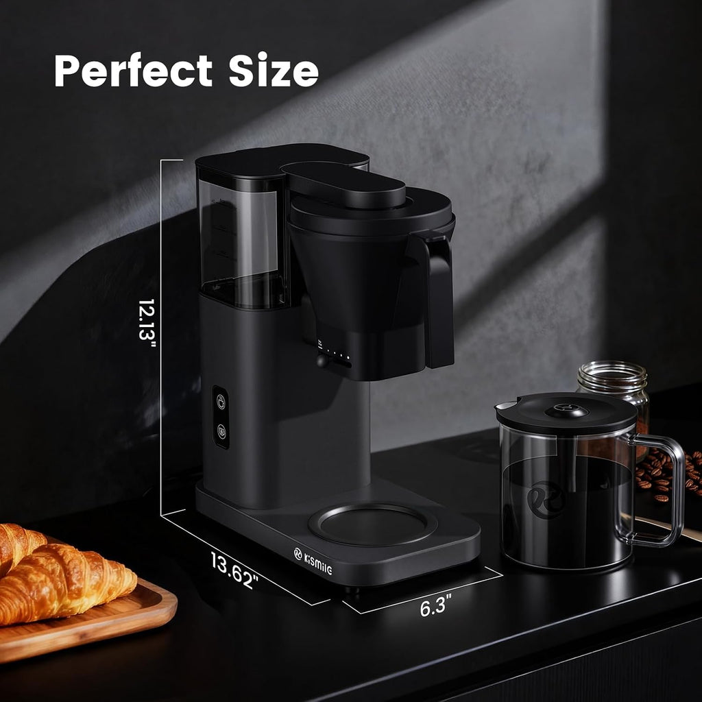 Kismile 8-Cup Drip Coffee Maker Machine, SCA-Certified,Pour Over Coffee Brewer with 3-Second Instant Heating (197-205℉), Adjustable Flow Control, Cold Brew Mode & 40-Min Keep Warm, Dark Grey