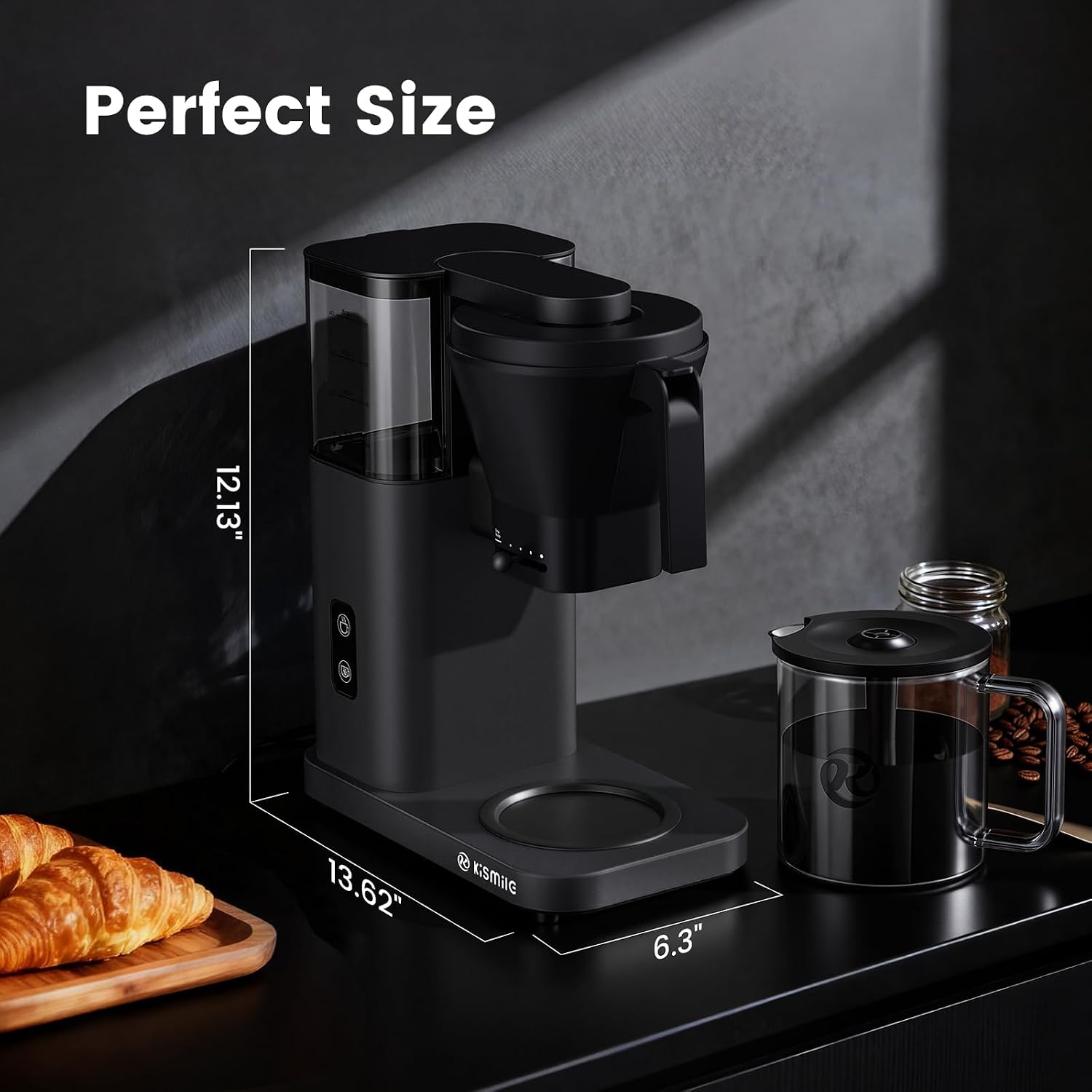 Kismile 8-Cup Drip Coffee Maker Machine, SCA-Certified,Pour Over Coffee Brewer with 3-Second Instant Heating (197-205℉), Adjustable Flow Control, Cold Brew Mode & 40-Min Keep Warm, Dark Grey