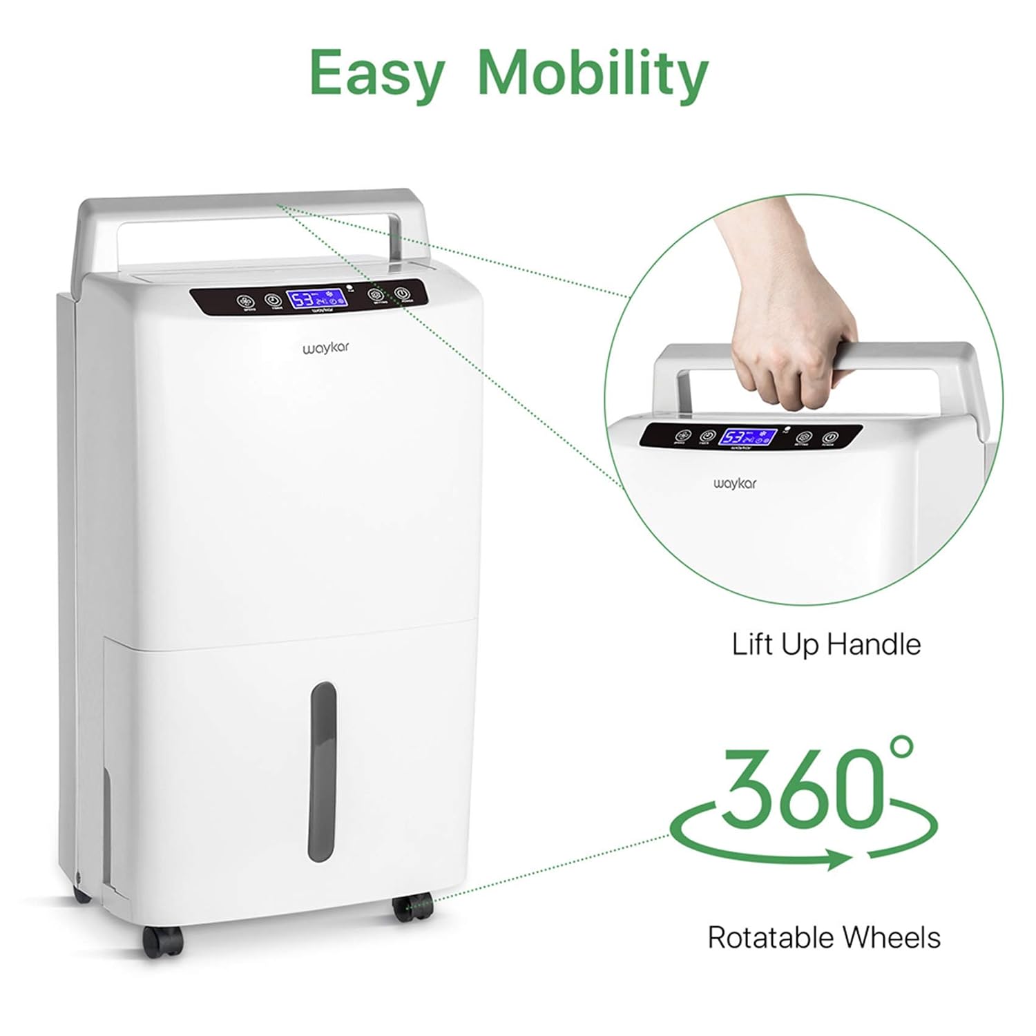 Waykar 34 Pints Energy Star Dehumidifier for Spaces up to 2,000 Sq. Ft at Home, in Basements and Large Rooms with Drain Hose and 0.66 Gallons Water Tank