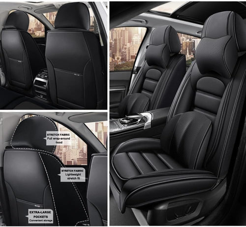 2 Seat Covers for BMW X7 2019-2024 Leather Car Seat Covers Waterproof Anti-Slip Soft Car Seat Protectors Comfort Premium Automotive Seat Covers with Airbag（Luxury,Classic Black）