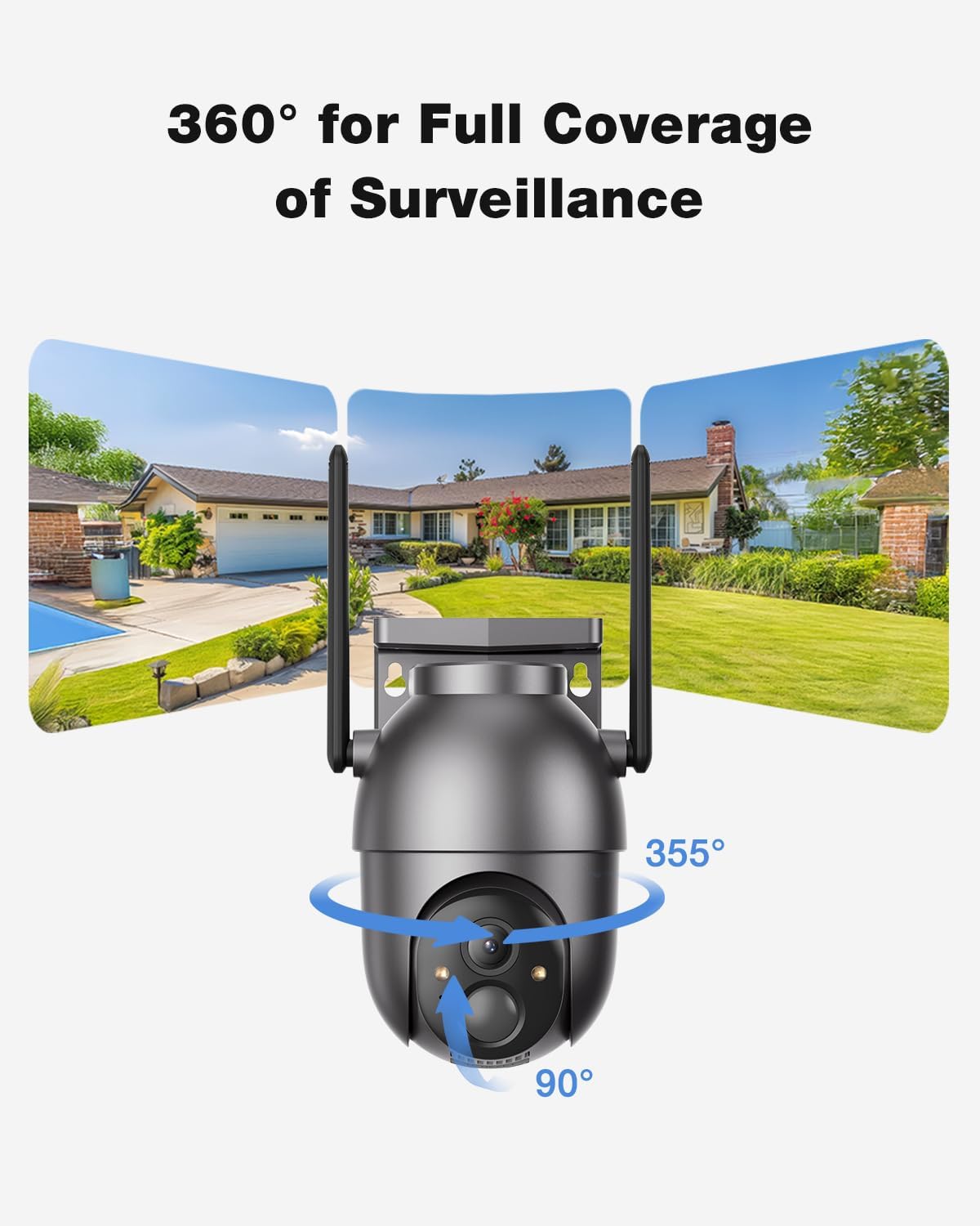 SEHMUA Security Cameras Wireless Outdoor (4-cam-kit), No Subscription Required, Color Night Vision, 360° PTZ, 4MP Live View, Instant Alerts, Solar Security Camera System Works 2.4G & 5G WiFi for House