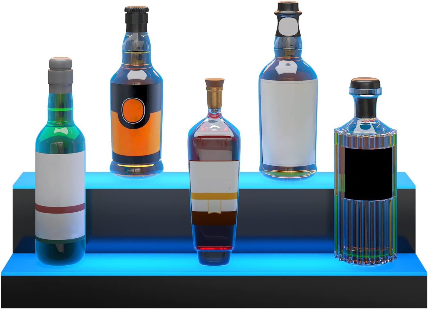 VEVOR LED Lighted Liquor Bottle Display, 2 Tiers 24 Inches, Supports USB, Illuminated Home Bar Shelf with RF Remote & App Control 7 Static Colors 1-4 H Timing, Acrylic Lighted Shelf for 12 Bottles