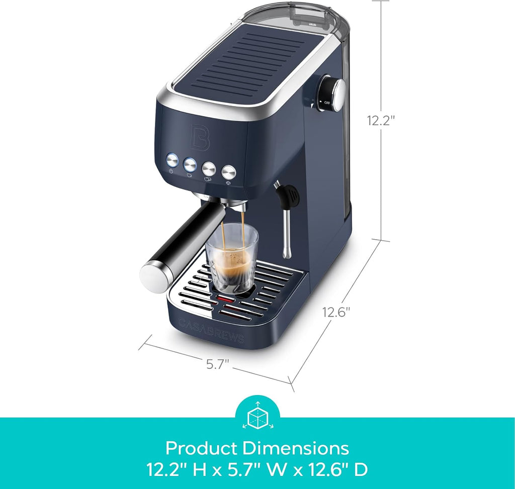 CASABREWS 3700 Essential Espresso Machine 20 Bar, Stainless Steel Coffee Maker with Steam Frother, Cappuccino & Latte Machine, 43.9oz Water Tank, Sapphire Blue