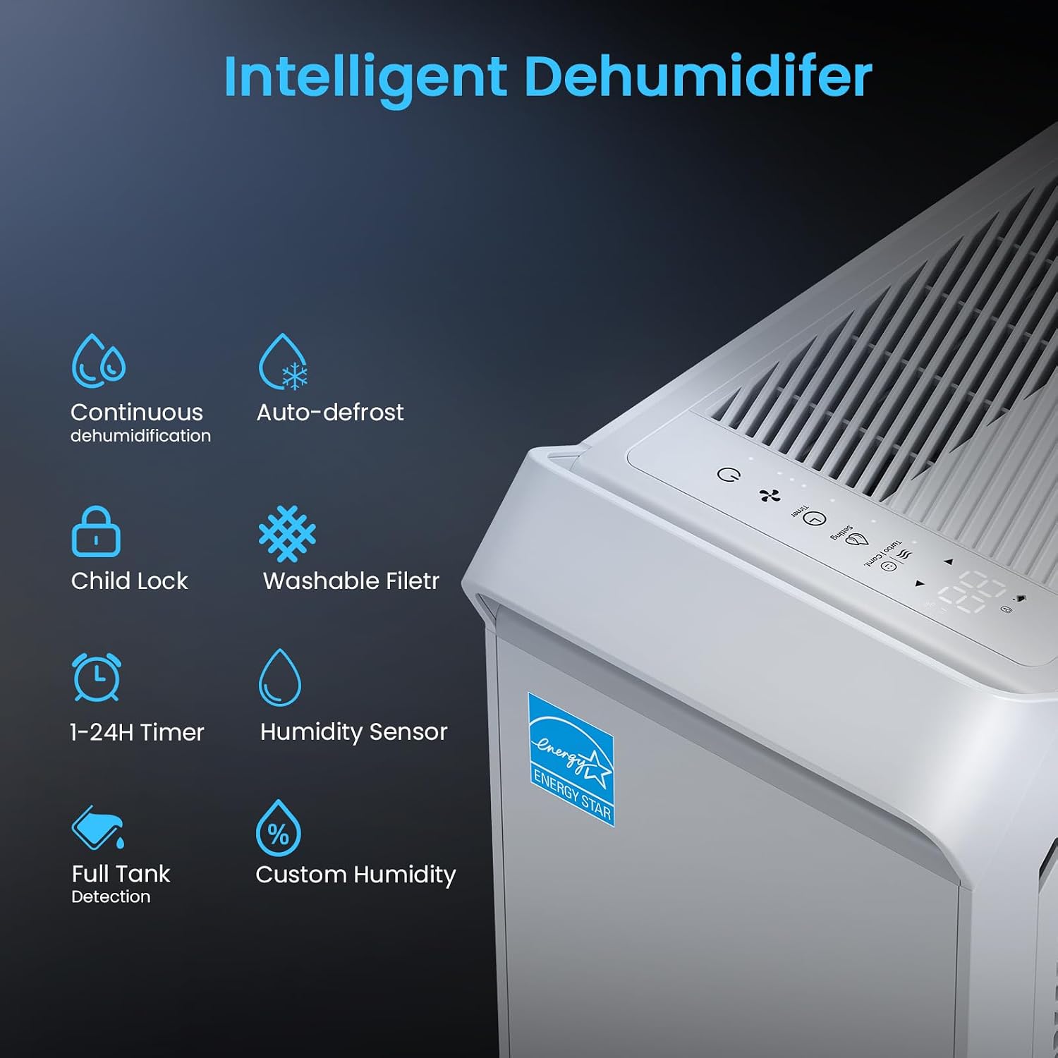5,000 Sq.Ft Energy Star Dehumidifier, Vellgoo Max 100 Pint/D Smart Compressor Dehumidifier for Basement with Drain Hose, for Home,Large Rooms