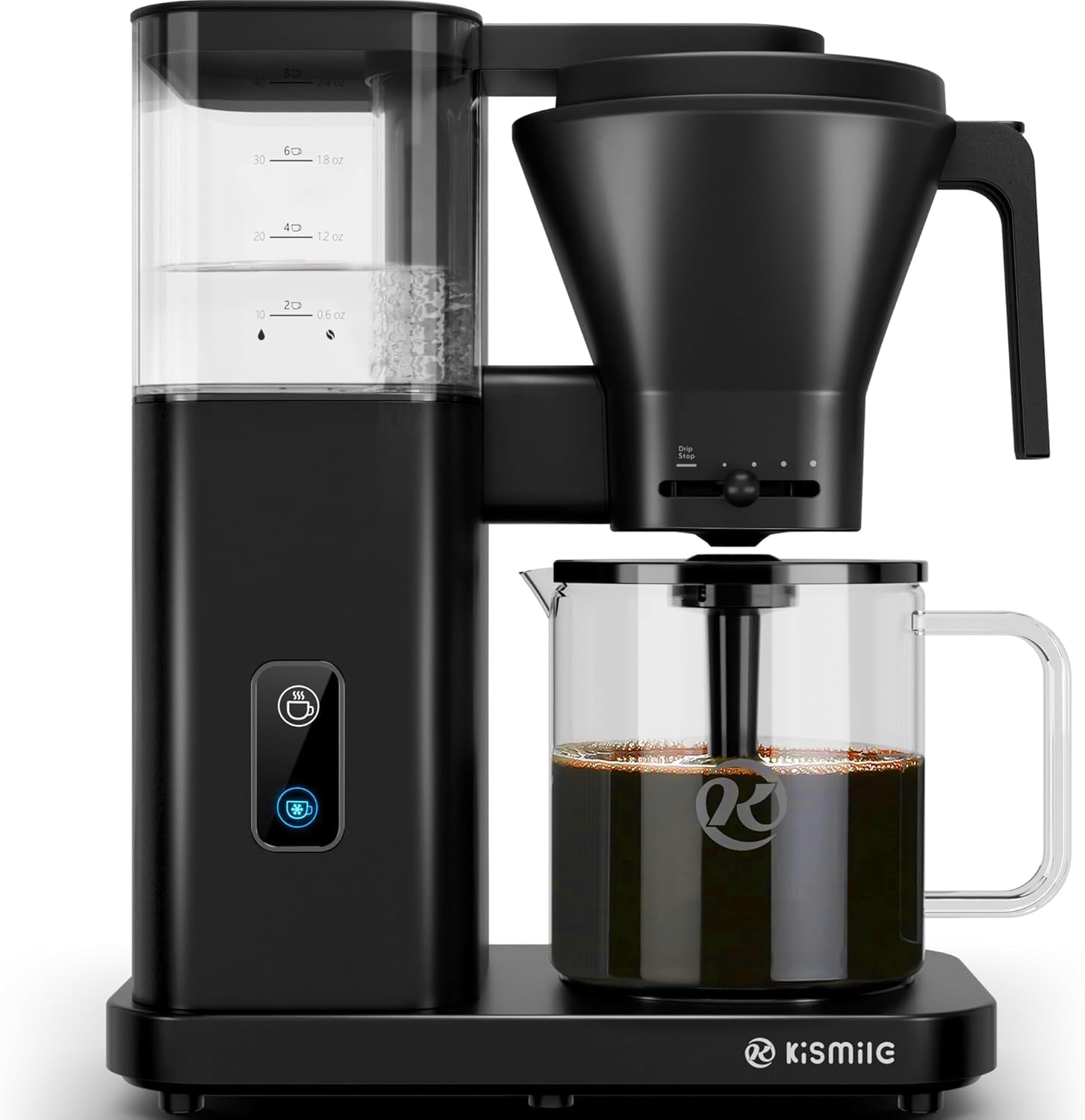 Kismile 8 Cup Drip Coffee Maker Machine, 3s Instant Heat 197-205℉, Removable Water Tank, Adjustable Flow Control, Pour Over Coffee Brew with Deep Cold Brew & Keep Warm 40 Min, Easy to Clean(Black)