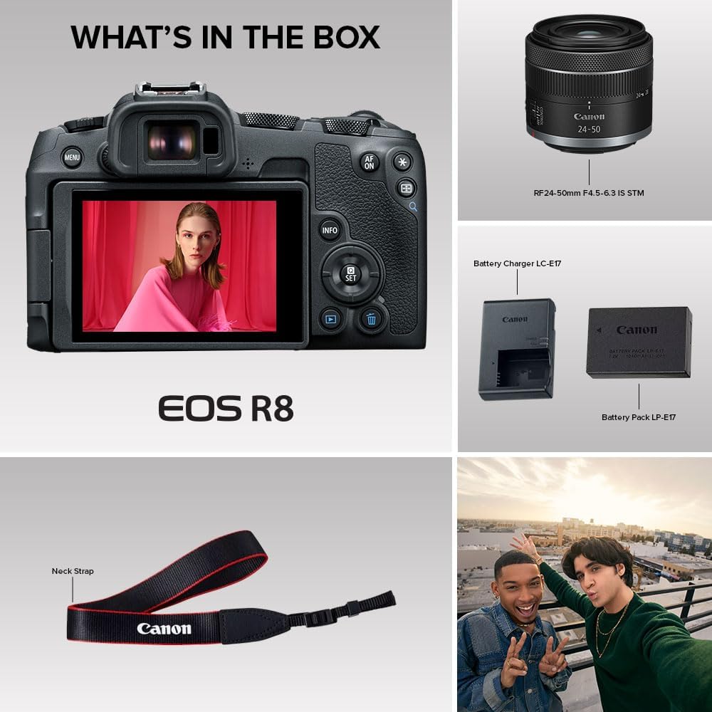 Canon EOS R8 Mirrorless Camera with RF 24-50mm f/4.5-6.3 is STM Lens, Black