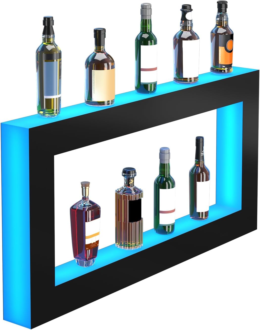 VEVOR LED Lighted Liquor Bottle Display Shelf, Square 48 Inches, Supports USB,Illuminated Home Bar Shelf w/RF Remote & App Control 7 Static Colors 1-4 H Timing, Acrylic Wall-Mounted Shelf