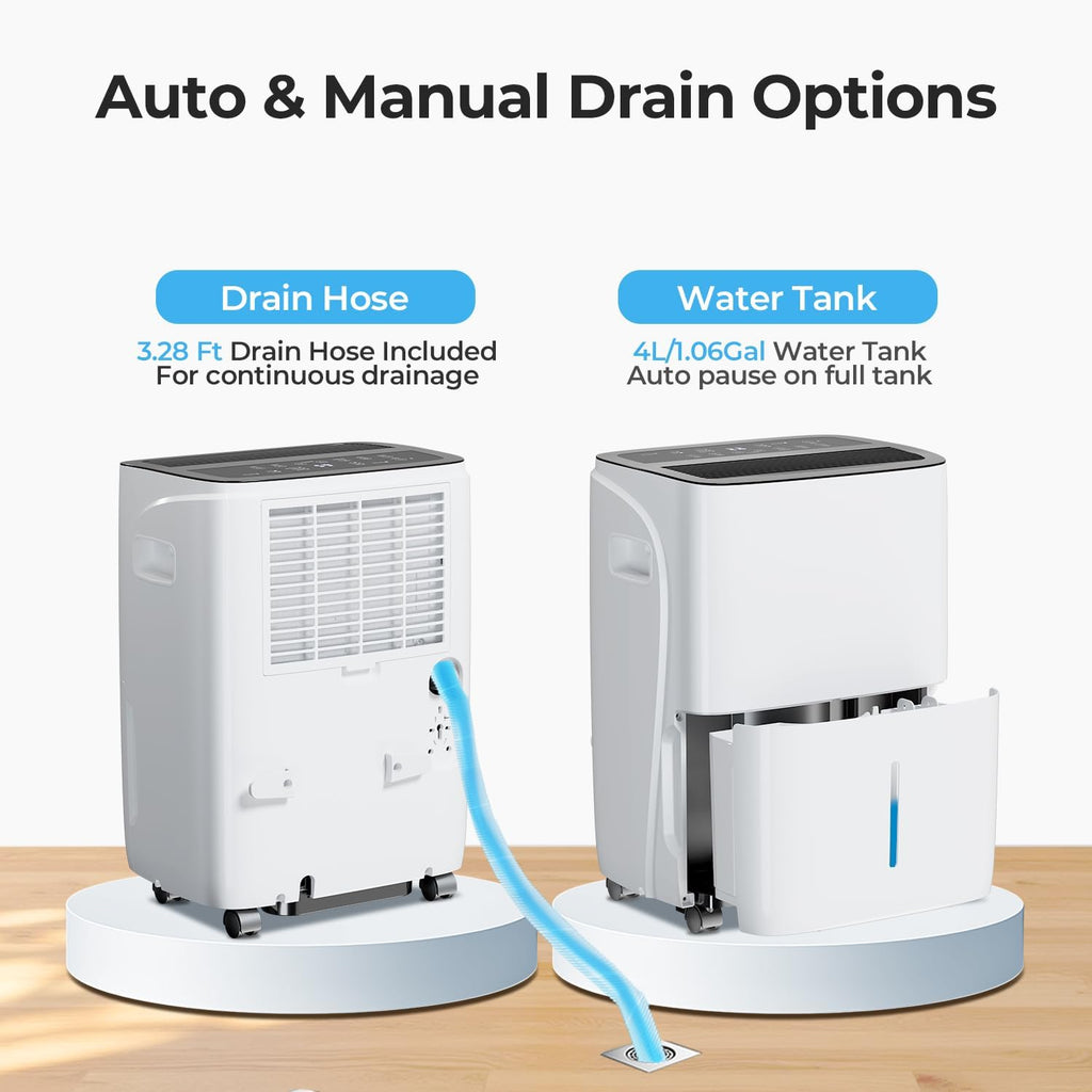Electactic Max 120 Pint Dehumidifiers for Medium/Large Rooms, Bedrooms & Bathrooms & Basement, Custom Humidity Control, 43dB Quiet, 3 Modes, Home Dehumidifier with Drain Hose & 1.06 Gal Water Tank