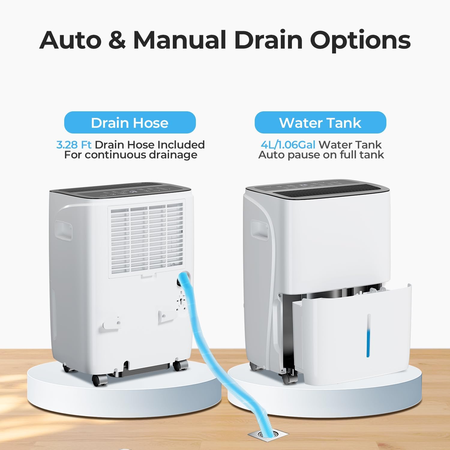 Electactic Max 120 Pint Dehumidifiers for Medium/Large Rooms, Bedrooms & Bathrooms & Basement, Custom Humidity Control, 43dB Quiet, 3 Modes, Home Dehumidifier with Drain Hose & 1.06 Gal Water Tank