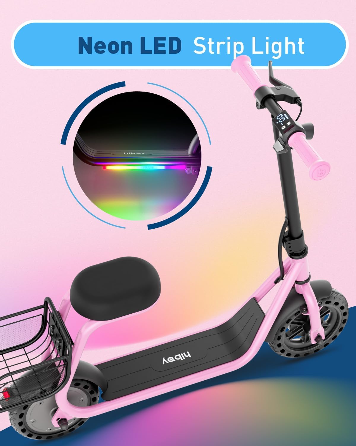 Hiboy Q2 Lite Electric Scooter with Seat for Kids Ages 4–10, LED Lights, UL Certified, 9.3 MPH, 100W Motor, Easy Control