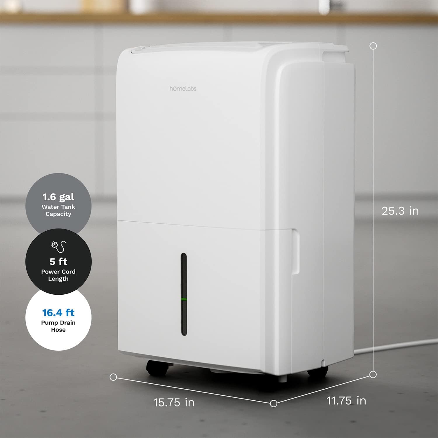 hOmeLabs Dehumidifier 6,000 Sq Ft Rooms (40 Pint MAX 104 Pint at 95°F, 90% RH) with Pump for Home, Office, Basements with Powerful Moisture Removal, Humidity Control, Auto Shut-off, Quiet Operation