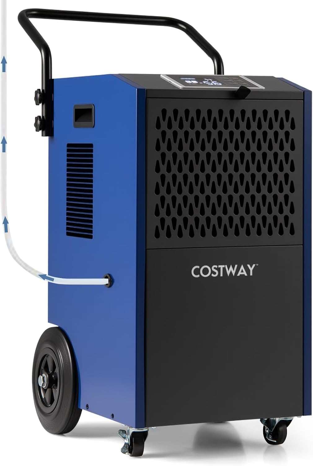 COSTWAY 154 Pints Commercial Dehumidifier with Pump, Portable Industrial Heavy Duty Large Dehumidifier with Drain Hoses for Basements, Job Sites (Blue, 16' x 16' x 31.5')